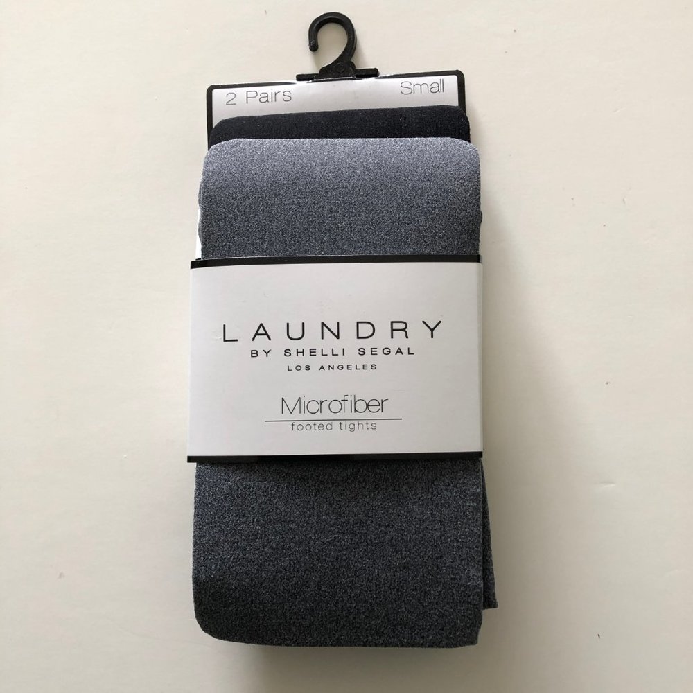 LAUNDRY 2 Pair Microfiber Footed Tights NWT Black/Gray Size Small
